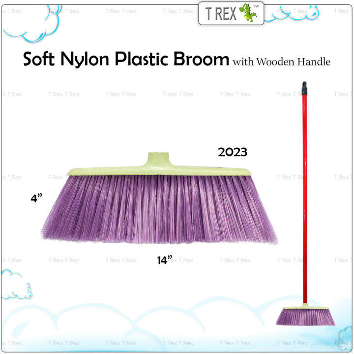 Soft Nylon Plastic Broom With Wood Handle Soft Broom Sweeper