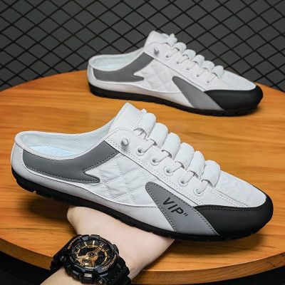 ✳ Summer Breathable One-Pedal Baotou Slippers Mens Shoes Peas Men Korean Version Trendy Canvas Lazy Half-Slippers Tren