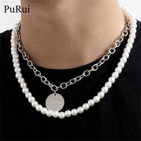 INS Hiphop Cuban Thick Chain Choker Necklace Set for Men Vintage Imitation Pearl Necklaces Carved Love Coin Pendant Jewelry Neck Fashion Chain Necklac