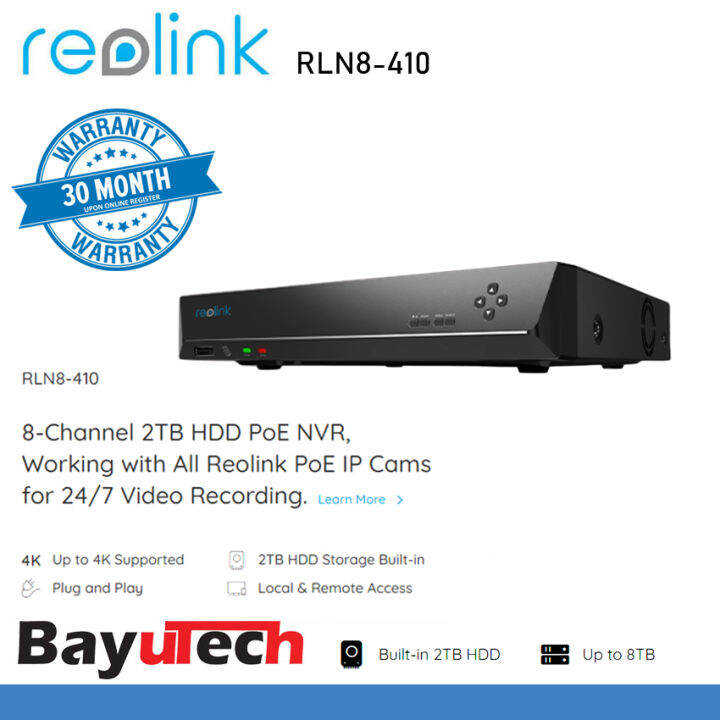 Reolink RLN8-410 V2 PoE NVR 8 Channel 2TB Hard Drive 4MP HD IP Home ...