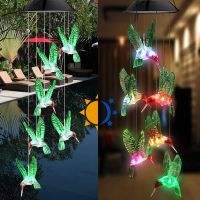 Dropshipping Colorful Solar Power Wind Chime Crystal Hummingbird Butterfly Waterproof Outdoor Windchime Solar Light for Garden