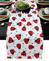 HJS Ladybug สีแดงรักผ้าปูโต๊ะสีขาวปาร์ตี้วันหยุดงานแต่งงาน Sarung Meja Makan ผ้า Placemat ผ้าเช็ดปากตกแต่งห้องครัวบ้านการค้า