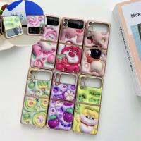 เคสฝาแช็งรูปการ์ตูนน่ารักหรูหราสำหรับ Samsung Zflip 4 3 5G เคสซิลิโคนกันกระแทกลายการ์ตูนหมีสำหรับ Z Flip 3 4