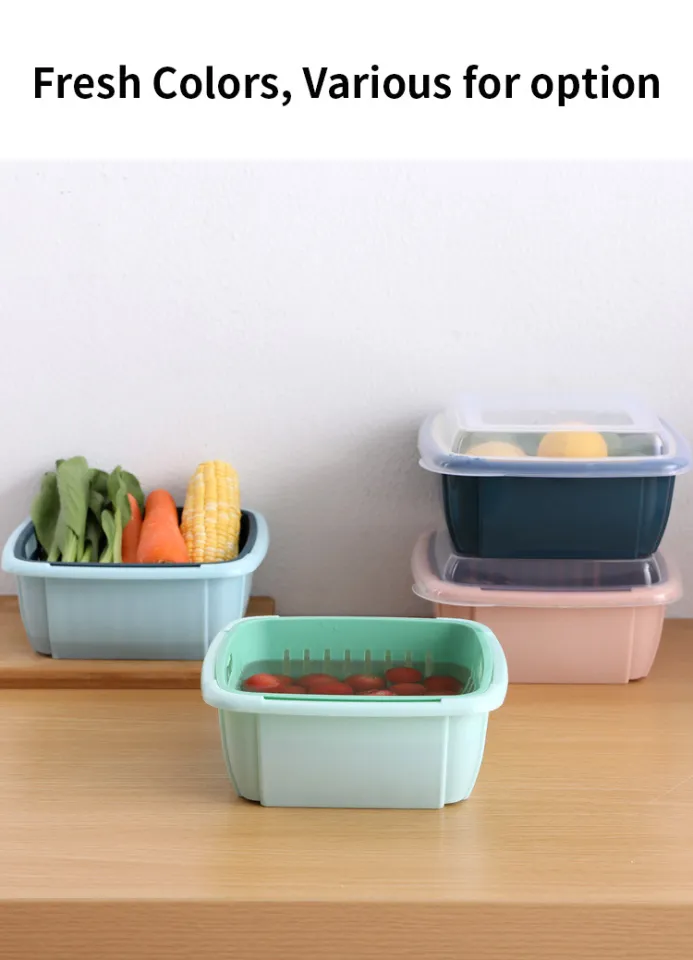 Freezer Food Storage Box,Dual Layers Drain Basket Containers with