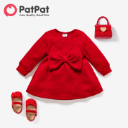 PatPat New Year Baby Girl Sweet Bow Decoration 3D Long Sleeve Dress