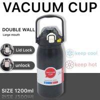 VACUUM CUP กระติกน้ำสุญญากาศ 1200 มล. Stainless Steel 316รุ่นใหม่ สีพาสเทลสวยงาม พร้อมหลอดดูด มีหูหิ้ว กระบอกน้ำเก็บความเย็น น้ำร้อนได้นานกว่า 24ชม