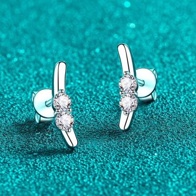 Smyoue 0.4cttw D Color VVS Moissanite Stud Earrings for Women Cute Rabbit Ear Studs Original S925 Sterling Silver Jewelry GRA