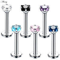 1คริสตัลพีซีเหล็กง่าม Labret Lip บาร์ Cincin Square Zirkon Labret Cinin Menindik Inga Rawan Tragus Earring Helix Piercing