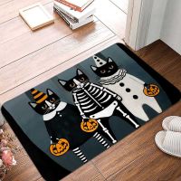 Trick or Treat Home Entrance Doormat Halloween Cute Cat Carpet for Living Room Bedroom Hallway Welcome Mat Washable Tapis