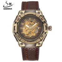 [COD] Factory wholesale new ShenHua Shenhua retro bronze hollow automatic mechanical watch