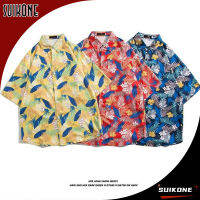 Suikone เสื้อดอกไม้ฤดูร้อนแขนสั้นลายดอกไม้สำหรับผู้ชาย,เสื้อแจ็คเก็ตลำลองสำหรับเสื้อทรงหลวม