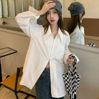 [Spot] Salt zipper white shirt female student inner wear outer wear large pointed collar shirt sweet hot girl top 2023