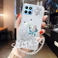 ในสต็อกสมาร์ทโฟนเคสสำหรับ Honor X6a X5บวก X5 + 90 Pro 5G 4G 2023โทรศัพท์มือถือใหม่น่ารักผีเสื้อบินสองปลอกอ่อนตกแต่งด้วยสายคล้องมือเลื่อม TPU ฝาครอบด้านหลัง HONORX6A HONORX5 +