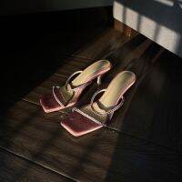 Clara - Sparkly mid-heeled sandals in ROSE รองเท้าแตะส้นสูงคาดด้วยสายเพชร