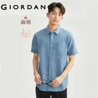 GIORDANO ผู้ชาย เสื้อเชิ้ตลำลองแขนสั้นผ้าฝ้ายลินินทอกระเป๋าเดียวแบบบาง Free Shipping 01043480