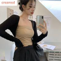 CREAMSD ผ้าพันคอบิกินี่เรียบง่ายสวยหรูสำหรับใส่ขี่จักรยานและออกแดดสำหรับขับรถเสื้อสเวตเชิ้ตแขนยาวขนาดเล็กผ้าคลุมไหล่สไตล์เกาหลีเสื้อคาร์ดิแกนแบบถักกันแดดกันแดด