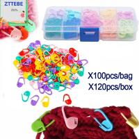 ZTTEBE 100/120PCS ใหม่ล็อคเครื่องมือปักหัตถกรรมพลาสติกตะขอโครเชต์ชุดอุปกรณ์เย็บผ้าอุปกรณ์ถักไหมพรมเข็มกลัดซ่อนปลาย