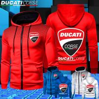 คลังสินค้าพร้อมขนาดพิเศษใหม่เสื้อมีฮู้ดแบบซิป Ducati เสื้อแจ็คเก็ตรถจักรยานยนต์ผู้ชายเสื้อฮู้ดแขนยาวลำลองวอร์ม