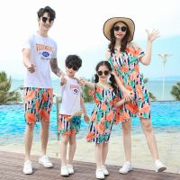 Family Clothing Set Summer Beach Mother Daughter Dresses Father Son Cotton T-shirts &amp;Shorts Family Look Matching Couple Outfits