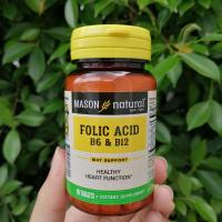 โฟลิค Folic Acid + B-6 &amp; B-12, 90 Tablets (Mason Natural®) โฟเลต วิตามินบี 6 บี12 บี9 B6