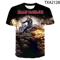 เสื้อยืดพิมพ์ลายฤดูร้อนแขนสั้น3D ฮิปฮอป Iron Maiden สำหรับผู้ชายผู้หญิงวงดนตรีกะโหลกสตรีทแวร์เสื้อลำลองหัวกะโหลกเย็น