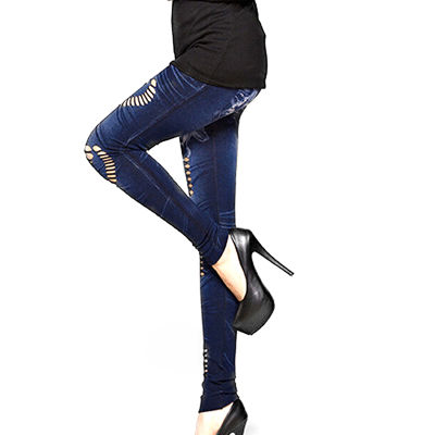 Huilun กางเกงยีนส์เลกกิ้งสลิมฟิตเทียมผู้หญิงเซ็กซี่กางเกงกางเกงขายาวยางยืด