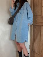 【CW】 Ins Korean Denim Fashion Loose Straight Skirt Dresses 2023 Y2k Ladies Wear