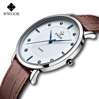 WWOOR Clearance Best Selling Men Quartz Wristwatches Luxury Brand Fashion Slim Watch Gift For Men Waterproof Brown Leather Watch