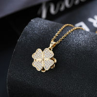 Fortune Amulet Four Leaf Clover สร้อยคอจี้360 ° หมุน Zircon Decompression อุปกรณ์เสริมเครื่องประดับของขวัญสำหรับผู้หญิง