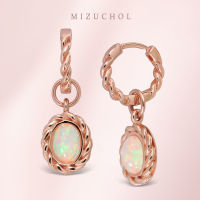 Mizuchol ต่างหูเงินแท้ชุบ Rose Gold ประดับพลอยโอปอล Pink Tiara Earrings - Opal