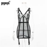 ZZOOI Gagaopt 2020 Mesh Dress Women Sexy Dresses Perspective Black Fashion Mini Bodycon Dresses Club Vestidos Robes