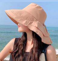 Summer New Womens Caps 13CM Big Brim and Thin Sun-proof Fisherman Hat Shawl Hat with Bow Decoration Outdoor Riding Sun Hat