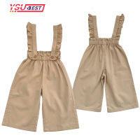 Spring Summer Girls Overalls Cotton Casual Flying Sleeve Lace Pocket Overalls Toddler Girl Jumpsuit Baby Bib Pants