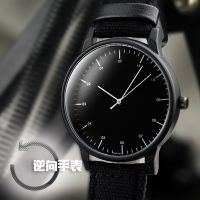 [Aishang watch industry]2021ของขวัญ Enmex ย้อนกลับผู้ชายนาฬิกาข้อมือสร้างสรรค์ทวนเข็มนาฬิกากลับเวลาสไตล์ที่เรียบง่ายผ้าใบสายควอตซ์แฟชั่นนาฬิกา