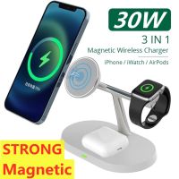 ZZOOI 30W 3 in 1 Magnetic Wireless Charger Stand For iPhone 14 13 12 Pro Max Airpods Apple Samsung Watch  Fast Charging Dock Station