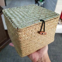 Seaweed Storage Basket Hand- Storage Box with Lid Sundries Cosmetic Organizer Rectangular Closet Organizer Laundry Basket