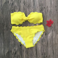 Push Up Bikinis 2021 Swimsuit Scalloped Trim Swimwear Women Black Yellow Red Bandeau Bathing Suit Women Solid Biquini Beach Wear