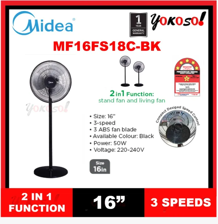 Midea Mf 16fs18c Bk Mf 16fs18c Wt 16 Stand Fan Adjustable Height Mf16fs18cbk Mf16fs18cwt Lazada