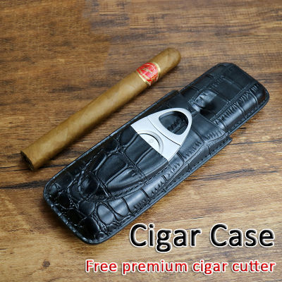 Cohiba Cigare เก็บแบบพกพาแบบพกพา2 Cigare ป้องกันกรณี Cuban Humidor Moisturizing หลอด Cigare แหนบ