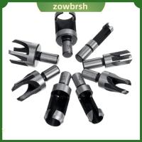 ZOWBRSH 8Pcs 5/8 "1/2" 3/8 "1/4" ไม้เสียบตัดเจาะบิต เหล็กคาร์บอนสตีล เครื่องมือสำหรับตัด หัวสว่านเจาะไม้ก๊อก แบบตรง Hss TAPER เลื่อยเจาะไม้ หลุมเจาะเคาน์เตอร์