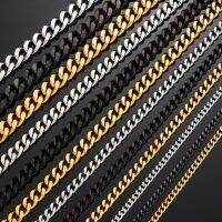 【CW】3.5mm/5mm/7mm/9mm Thickness Stainless Steel Cuban Curb Link Chain Necklace for Men Boys Silver Gold Black Color 14 to 30 Inches