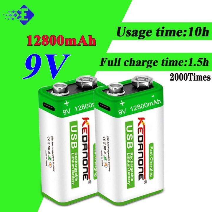 【hot】 12800mah Type C Usb 9 Volt Li Ion Rechargeable Battery 6f22 9v Li Ion Lithium For Rc 8619