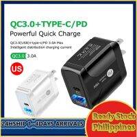 【Taotao Electronics】 3.0ที่ชาร์จความเร็วสูงอะแดปเตอร์ QC PD 18W พอร์ตคู่ USB Type-C ผนังสำหรับ Android Ios