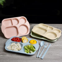 Hot 4PcsSet Eco-Friendly Childrens Dishes Plates Tableware Set Healthy Wheat Straw Baby Kids Toddlers Food Feeding Dinnerware