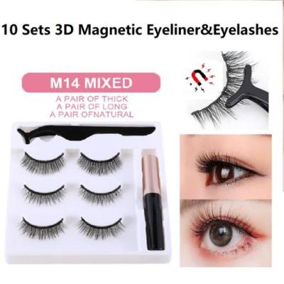10PCS 3D Magnetic Eyeliner Eyelashes ชุดความยาวผสมแม่เหล็กขนตาปลอม Mink Handmade ขนตาธรรมชาติ Extended TSLM1