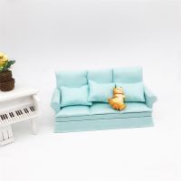 1:12 Mini Dollhouse Furniture Sofa with 3Pcs Pillow Set Simulation Miniature Living Room DIY Doll House Decor