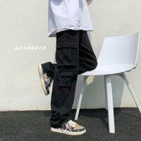 S-3XL BlackWhite Pocket Overalls Mens Solid Color Loose Straight Sports Pants Korean Fashion Boys Wide-Leg 4 Colors Available