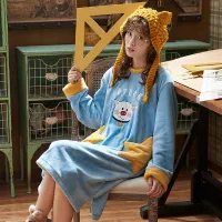 Snowyprincess Pajamas Autumn and Winter Female StudentsinsCoral Velvet Night-Robe Thickened Womens Cute Fleece-Lined Long Dress