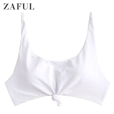 Zaful Women Knotted Scooped Padded Bikini Top Solid High Leg Bikini Bottom Two-Piece Separate Summer Beach Swimming Briefs