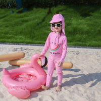 Childrens Swimwear 2022 New Beachwear Set With Hat Rainbow Happy Smiley Print Beach Surfwear Long Sleeve Sunscreen